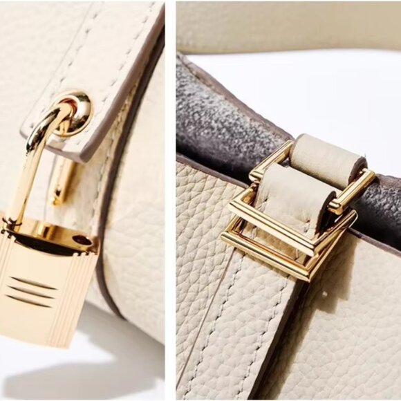 Elegant Genuine Leather Bucket Bag with Lock — 5 Colors Available - Picture 13 of 16